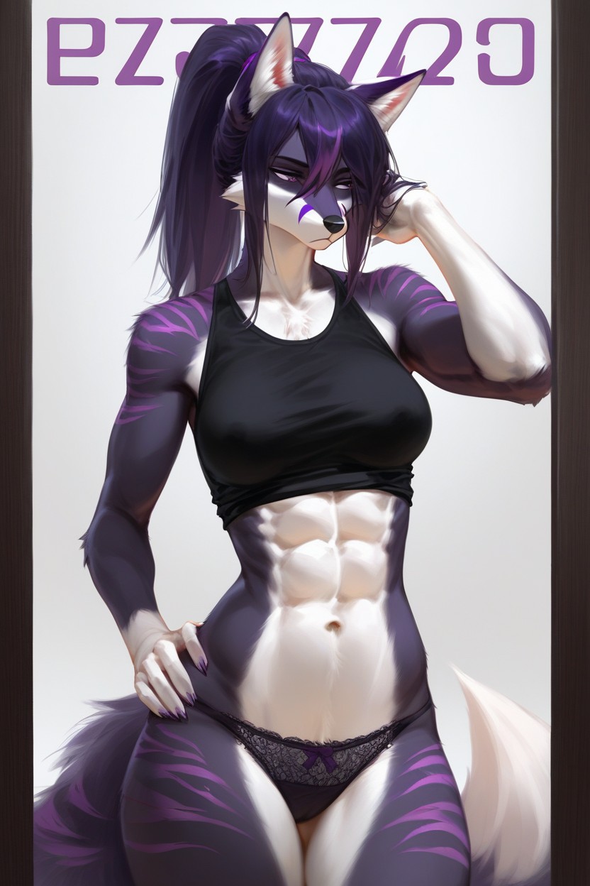 Fox, White From Groin To Muzzle, High Ponytail At The Back Furry AI Porn