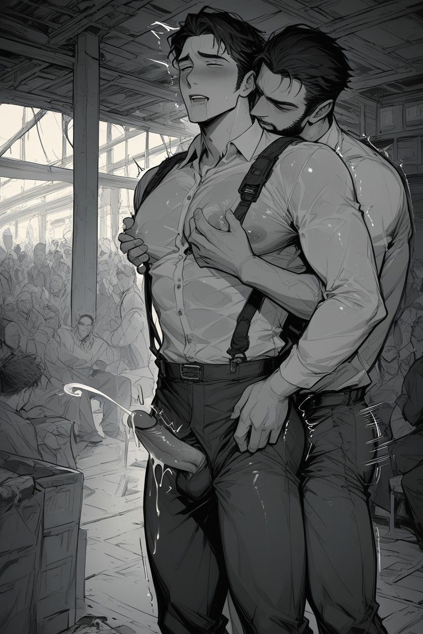 18+, Eyes Half Closed, Black-haired Man Groped By Other People AI Gay Porn