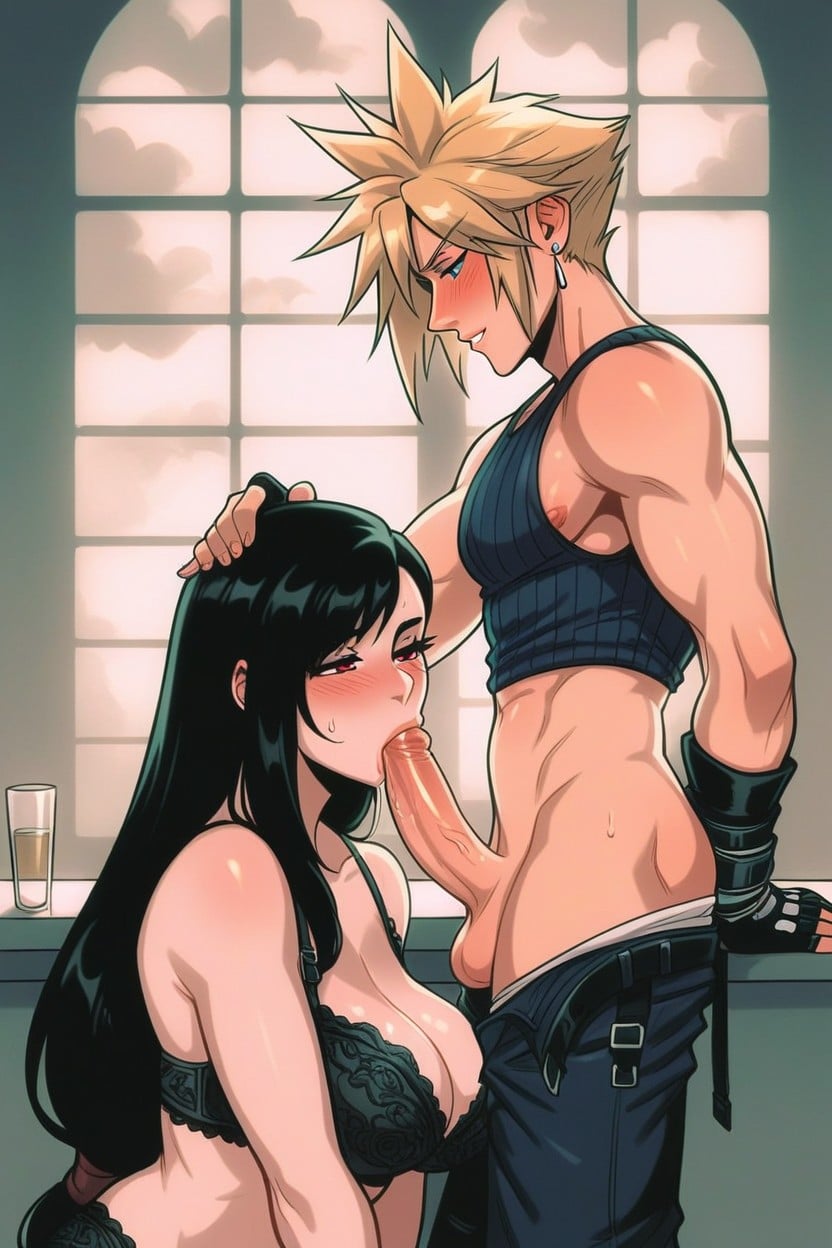 Sweaty, Horny, Cloud Strife Giving Blowjob Hentai AI Porn