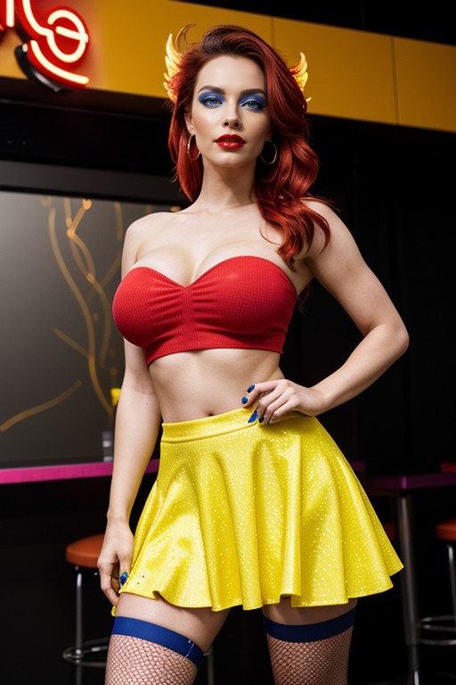 Full Body Portrait Of Snow White, Yellow Skirt Flaring Mid Spin, Skirt AI Porn