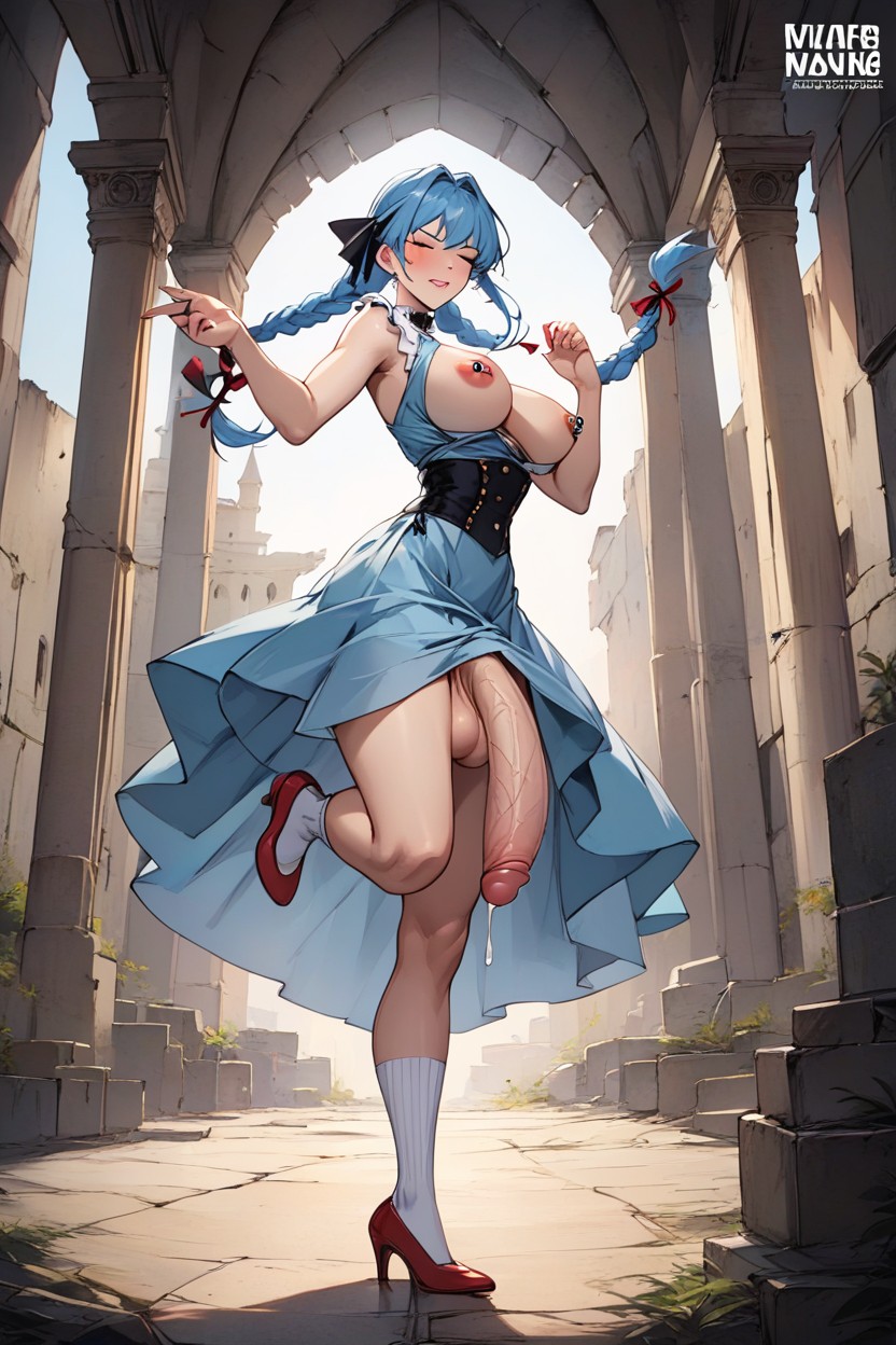 Light-blue Clothes, Mary-jane Shoes, Split Legs 人妖AI黃片