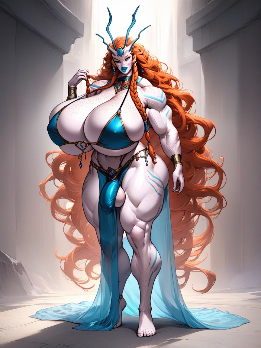 Huge Arm Muscles, Cleavage, Hair Color Is Orange ニューハーフAIポルノ