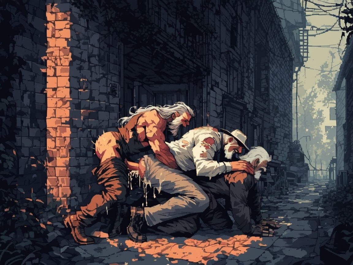Three Men Waiting In Line And Masturbating, Full Beard, Ash Hair AI Gay Porn