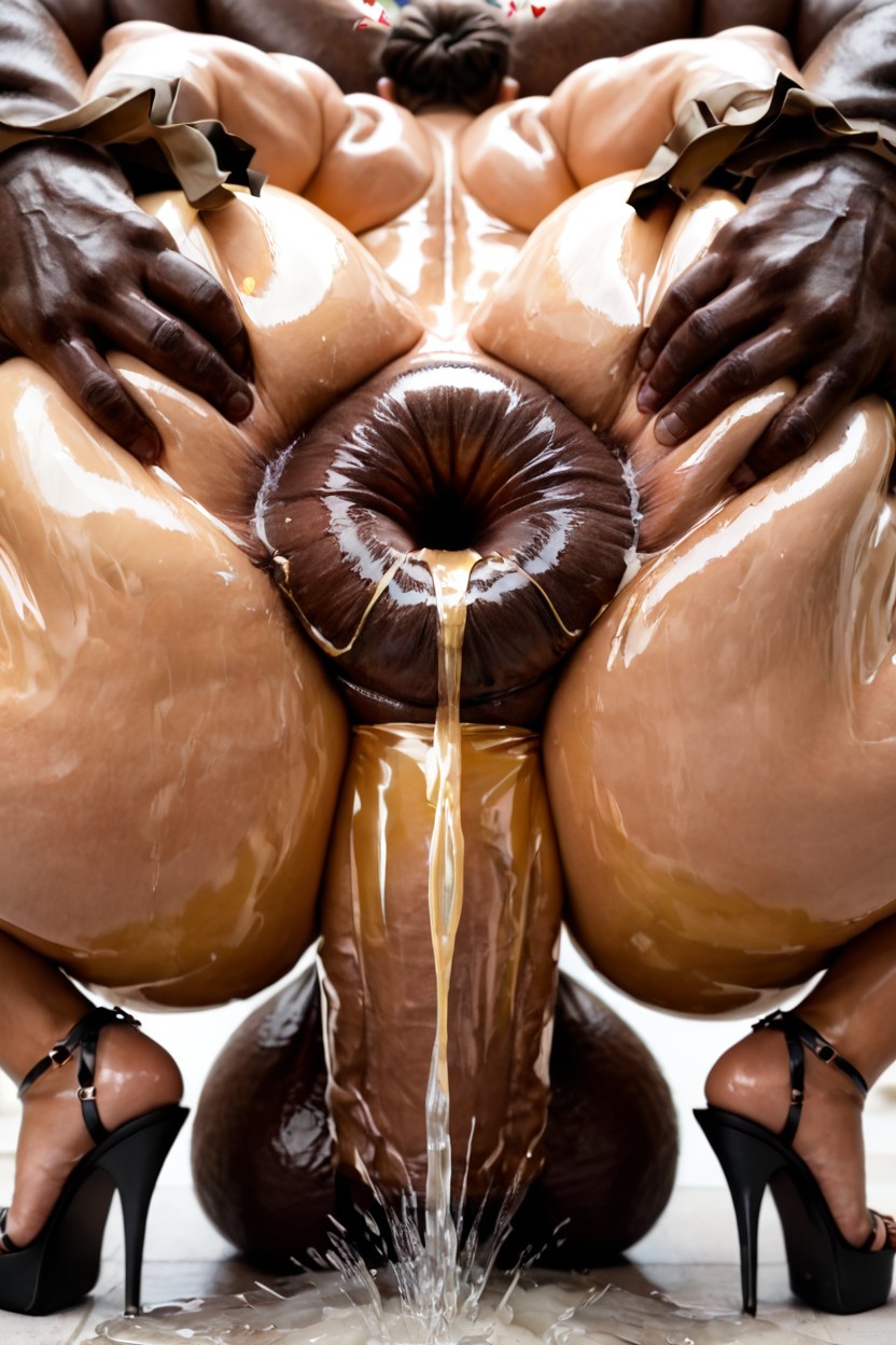 Hyper Gigantic Long Nipples, Spreading Her Ass, Huge Eyes AI Porn