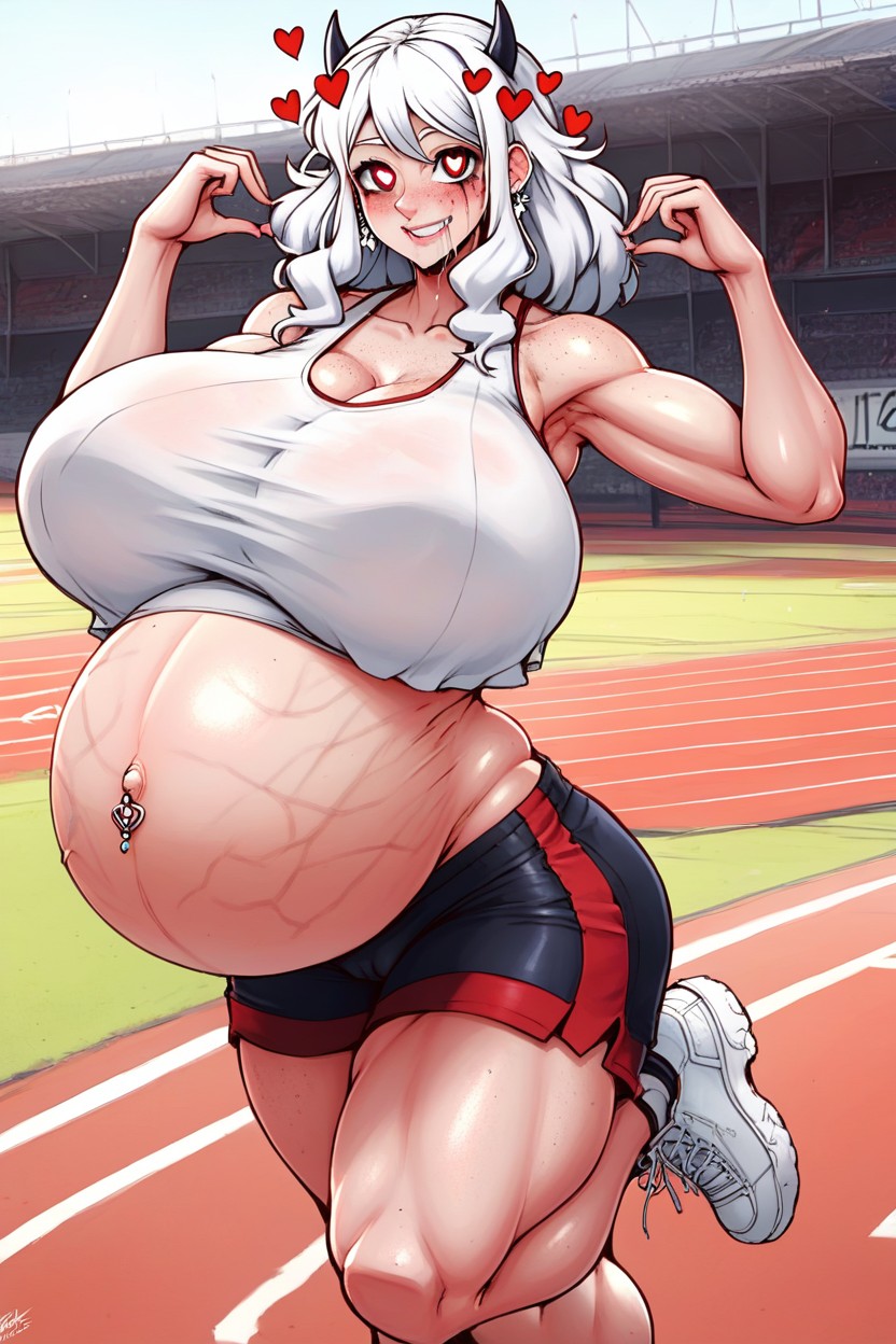 Standing, White Tank Top, Popped Navel Hentai AI Porn