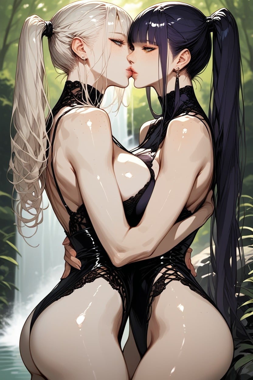 Cleavage, Crop Top, Two Korean Female Hentai AI Porn