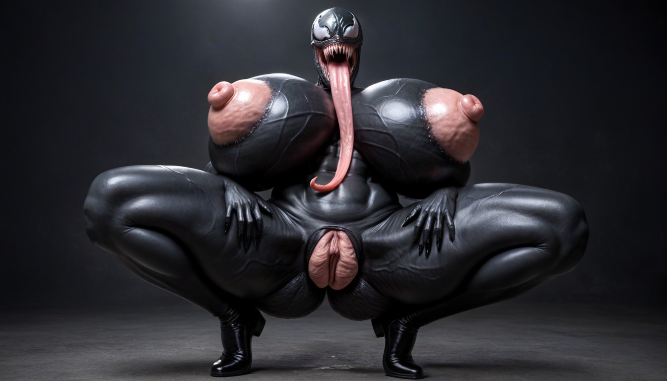 Round Ass, Wasp Waist, Female Wearing Venom Symbiote Costume AI Porn