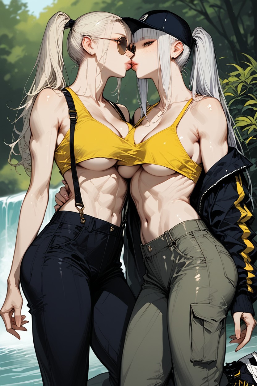 Sneakers, Wide Angle, Huge Waterfall On Background Hentai AI Porn