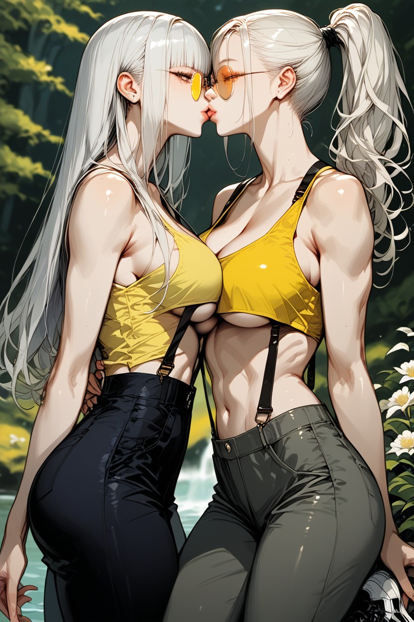 Romantic Kiss, Navel Exposed, First Femaledark Purple Hair Hentai AI Porn
