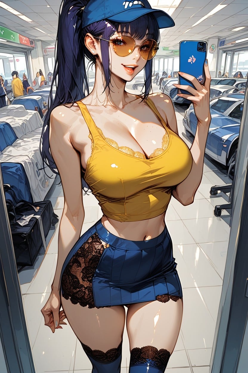 Dark Purple Hair, Cleavage, Rounded Ass Hentai AI Porn