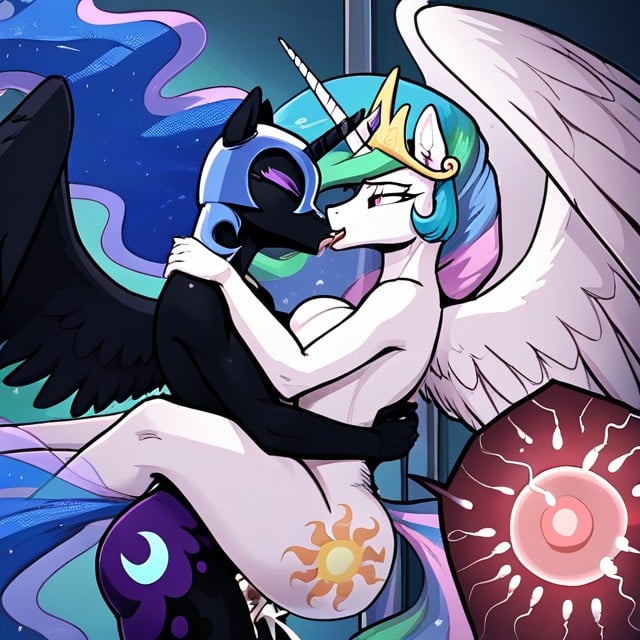 Kissing, Hugging, Nightmare Moon Fucks Princess Celestia From Front Furry AI Porn
