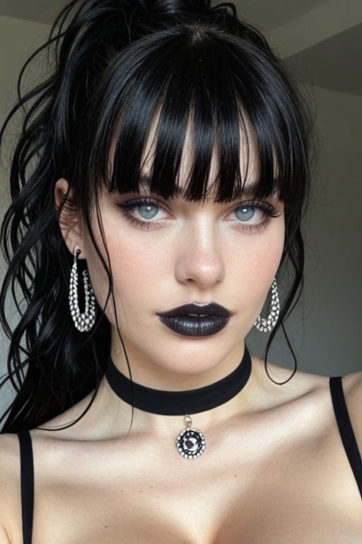 Black Nail Polish, Earrings, Dim Lighting AI Porn