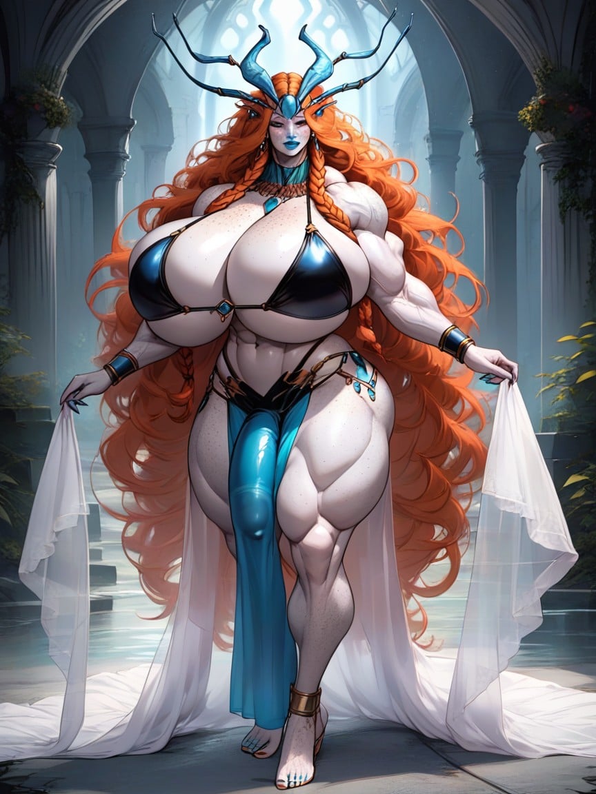 Huge Chest Muscles, 주황색 머리, Hyper Bimbo 쉬메일 AI 포르노