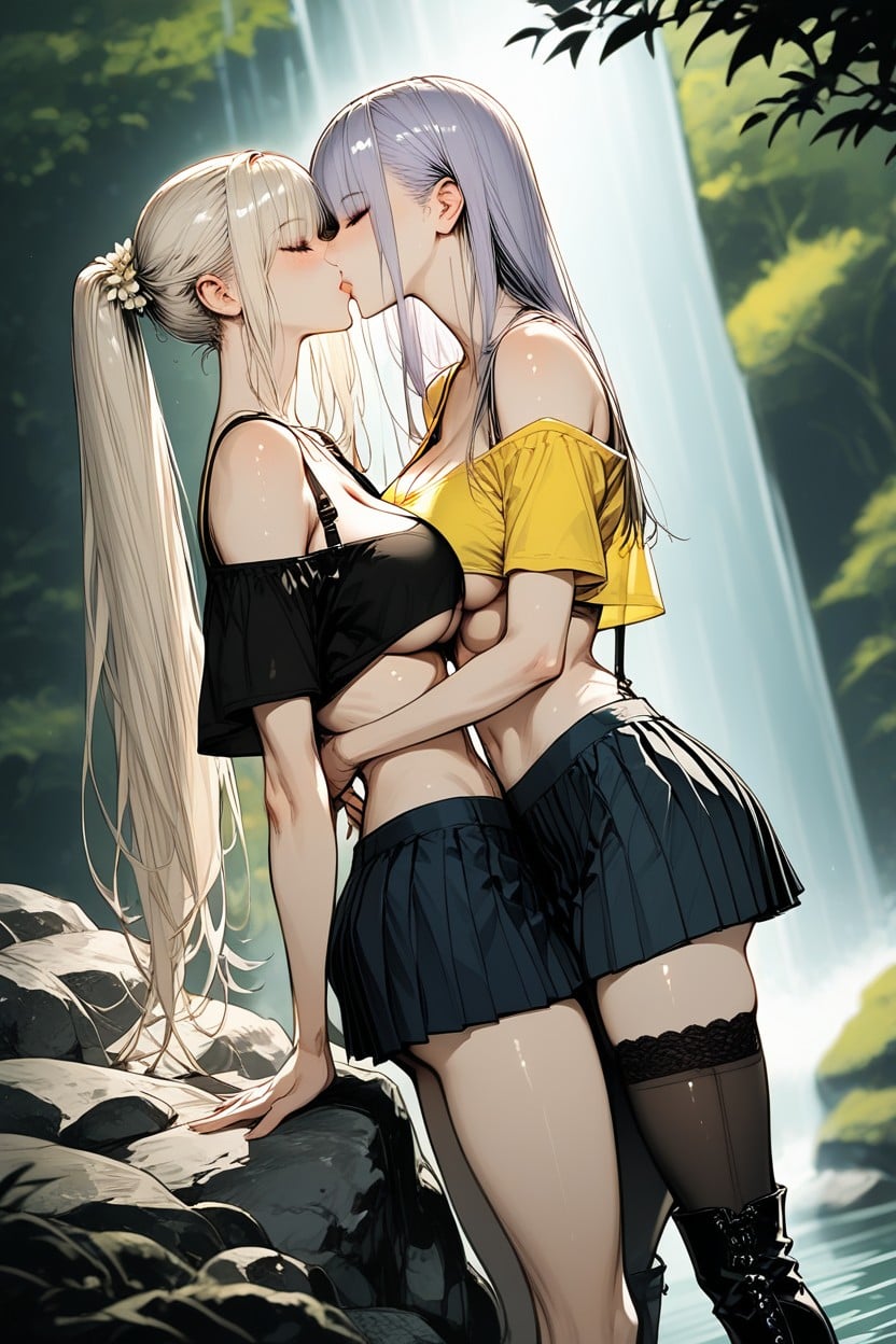 Yellow Tank Top, Standing On Rocks, Kissing Hentai AI Porn