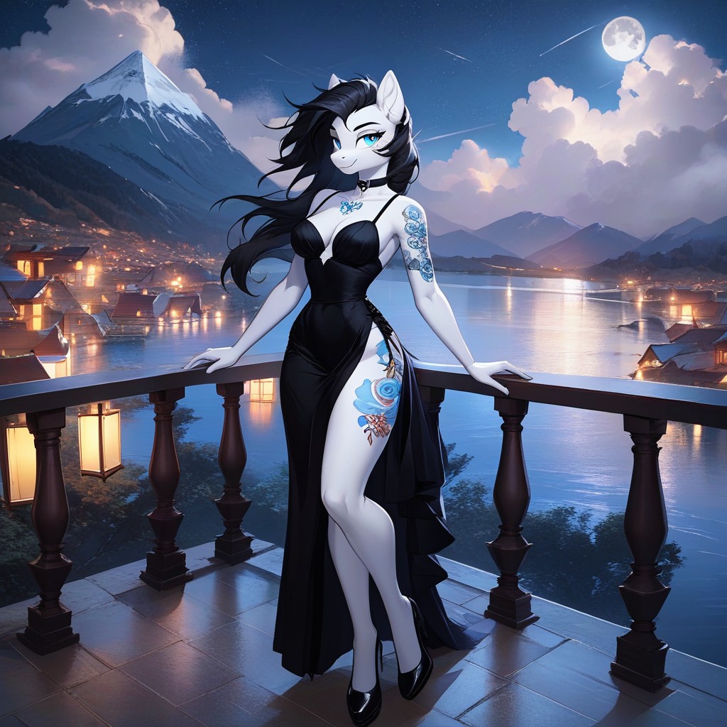 Black Gown, Clouds, Full Body Furry AI Porn