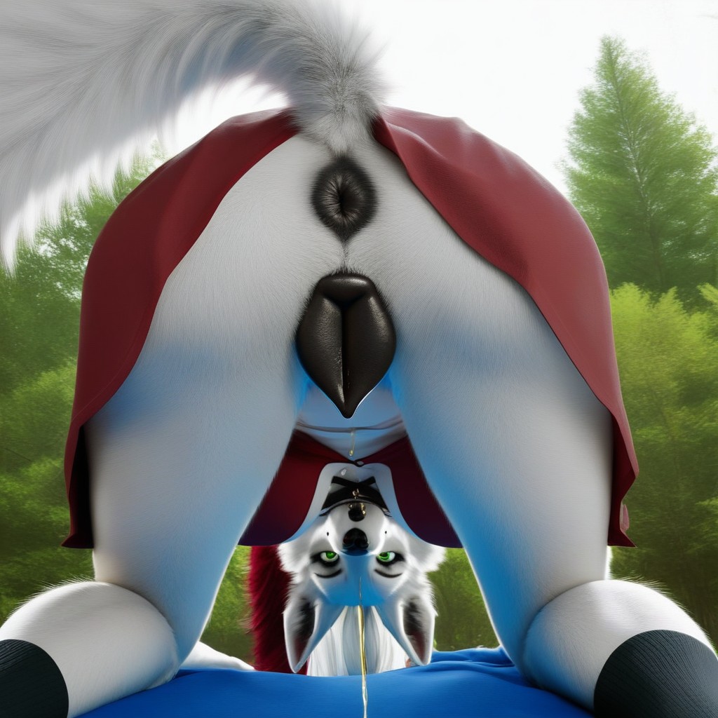 White Wolf Female, Forest, Urine Furry AI Porn