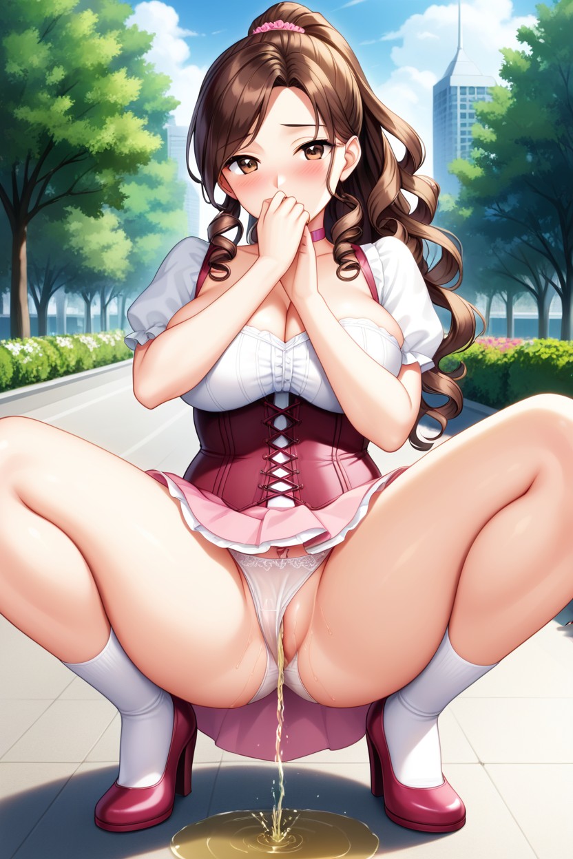 Exposed Pussy, Brunette, Squatting Hentai IA