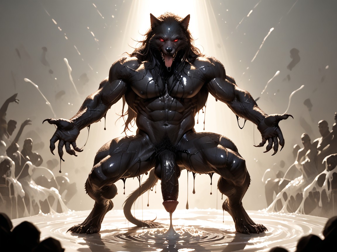 Jaws, Masculine Werewolf, Full Body View AI Porn