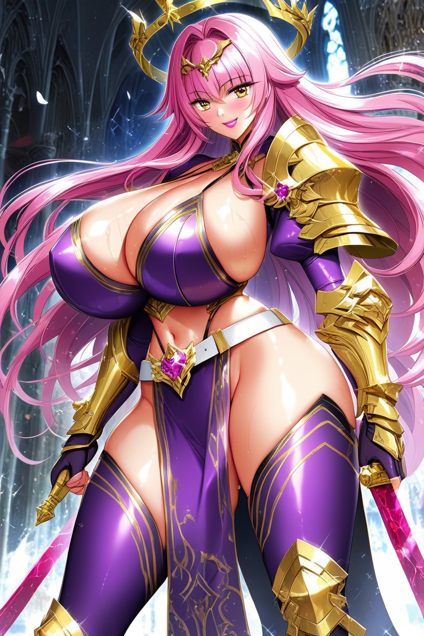 Gold Shoulder Armor, Purple Fingerless Gloves, Zz Cup AI Porn