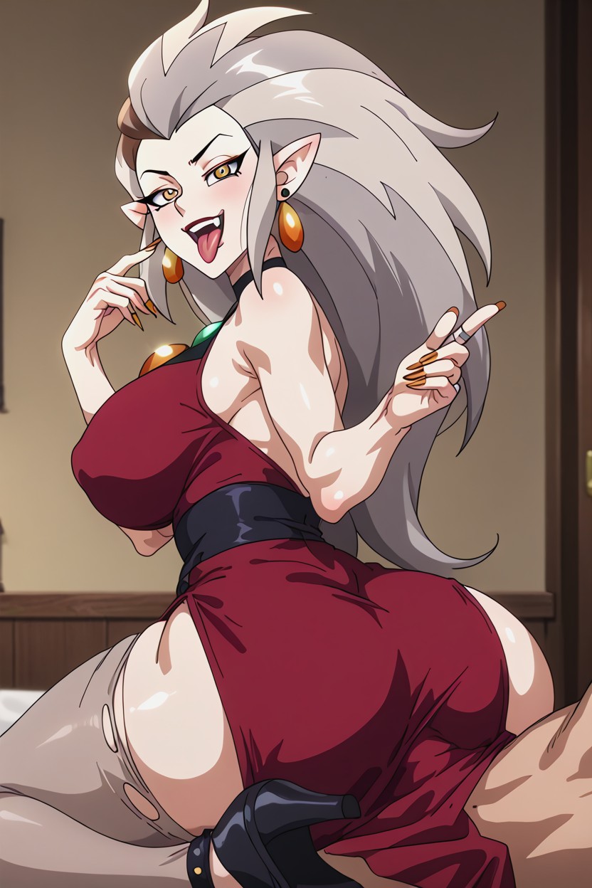 Golden Eyes, Maroon High Heeled Ankle Boots, Ripped Hem AI Porn