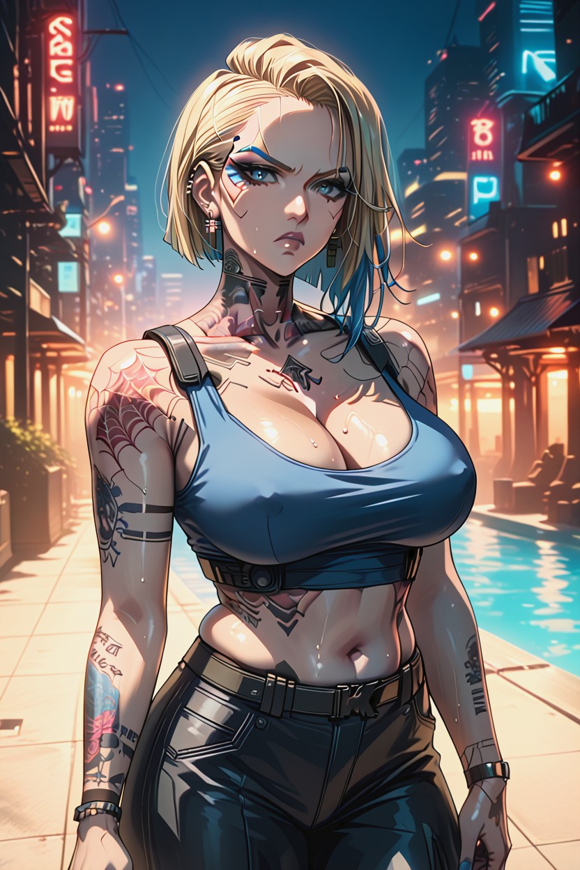 Hyper Detailed, Blonde Hair, Chest Tattoos Hentai AI Porn