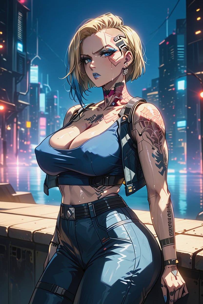 Blue Eyes, Excessive Amount Of Tattoos, Chest Tattoos Hentai AI Porn