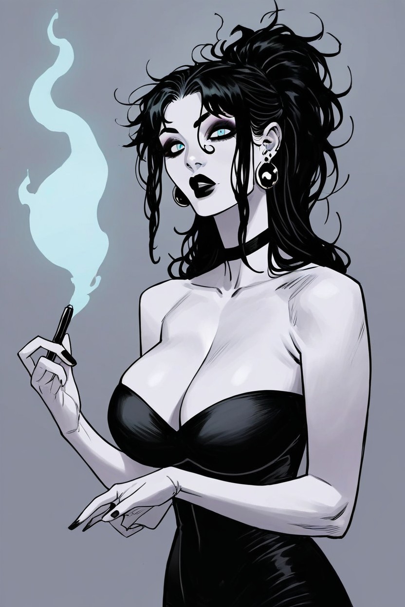 Looks At The Viewer, Black Eyeliner, Earrings AI Porn