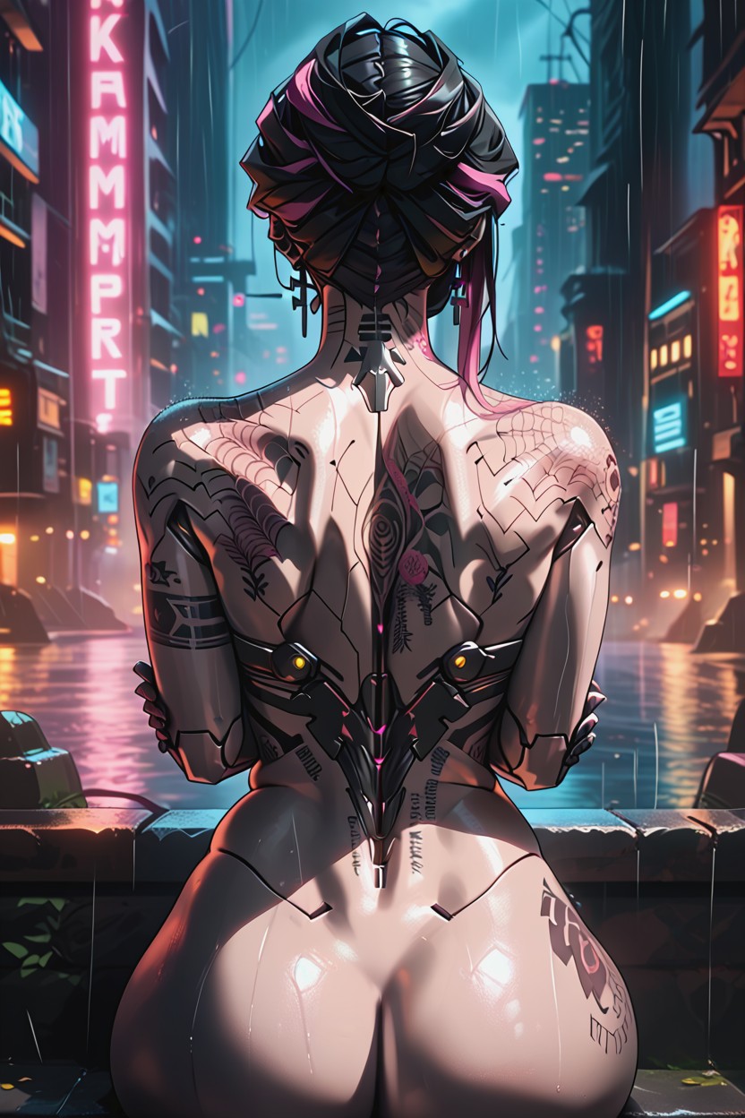 Cyberpunk City, Android Joints, Rear View Hentai AI Porn