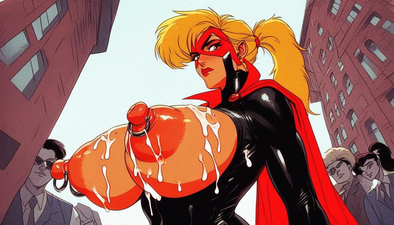 Enlarged Nipples, Red Cape, Looking At Viewer AI Porn