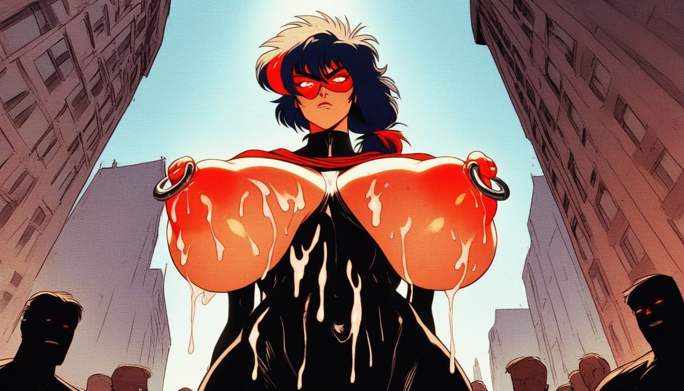 Huge Nipples, Nipple Piercing, Superhero Outfit AI Porn