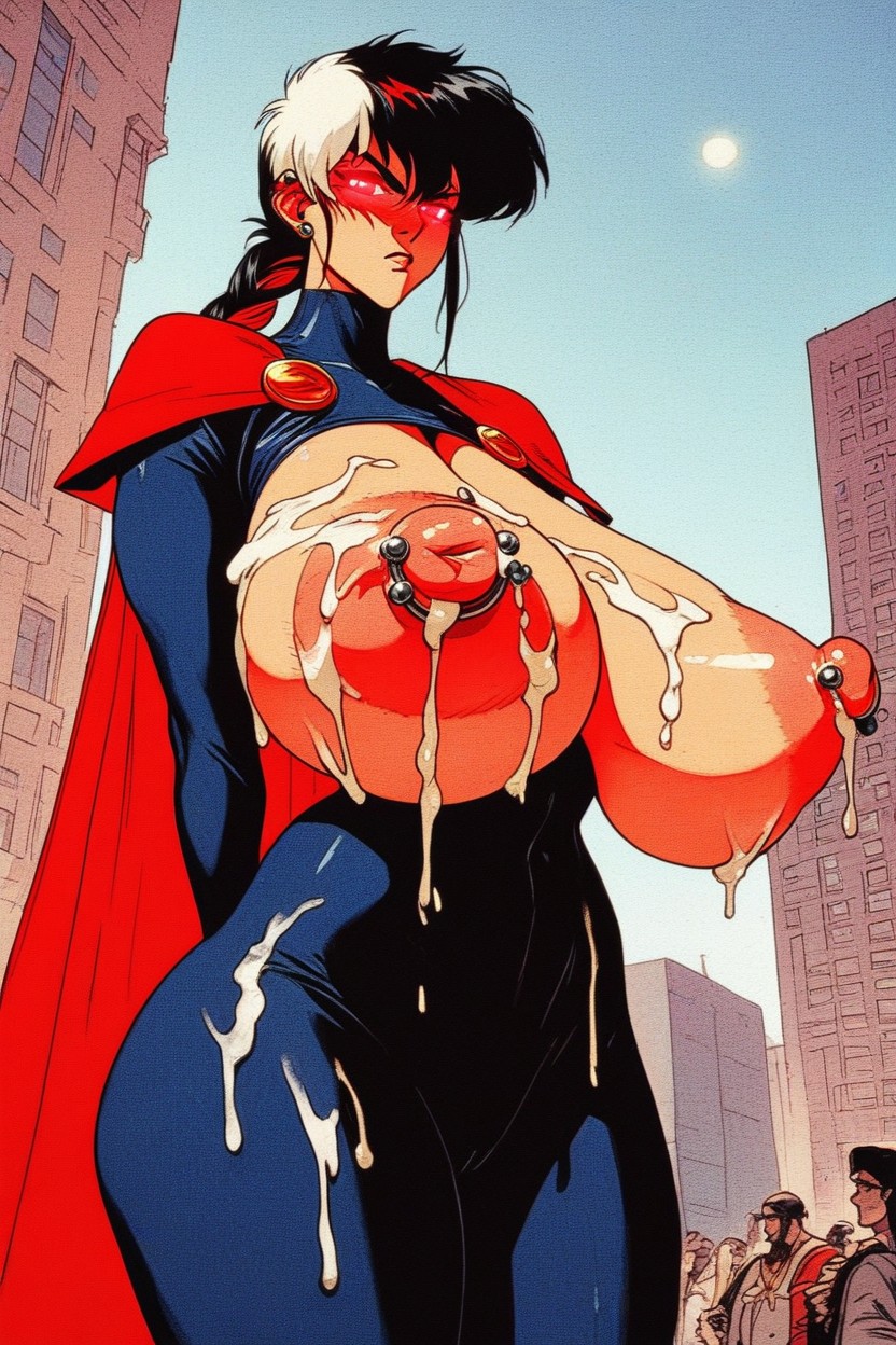 Skintight Superhero Suit, Ponytail, Giant Massive Gigantic Breasts AI Porn