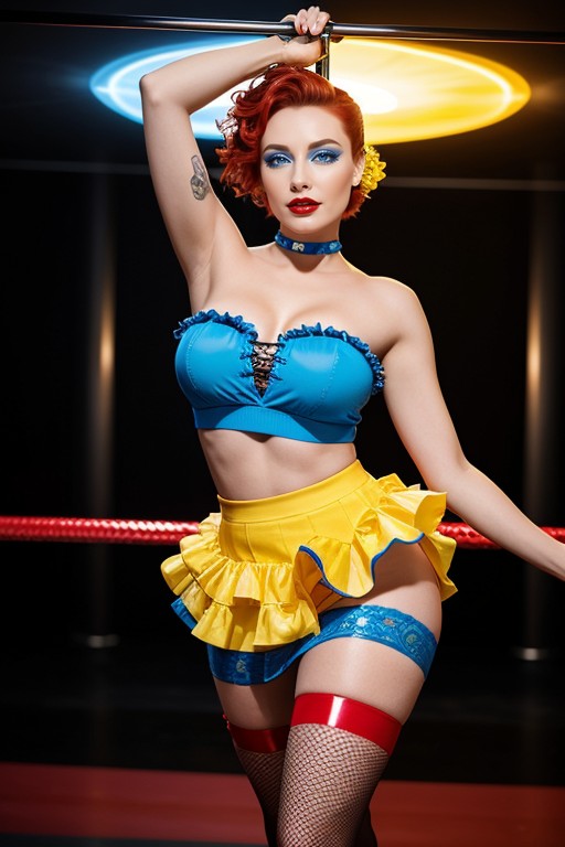 Dances Energetically Around A Nightclub Pole, With Side Head Shaved And Hair Undercut, Creating A Vivid Red AI Porn
