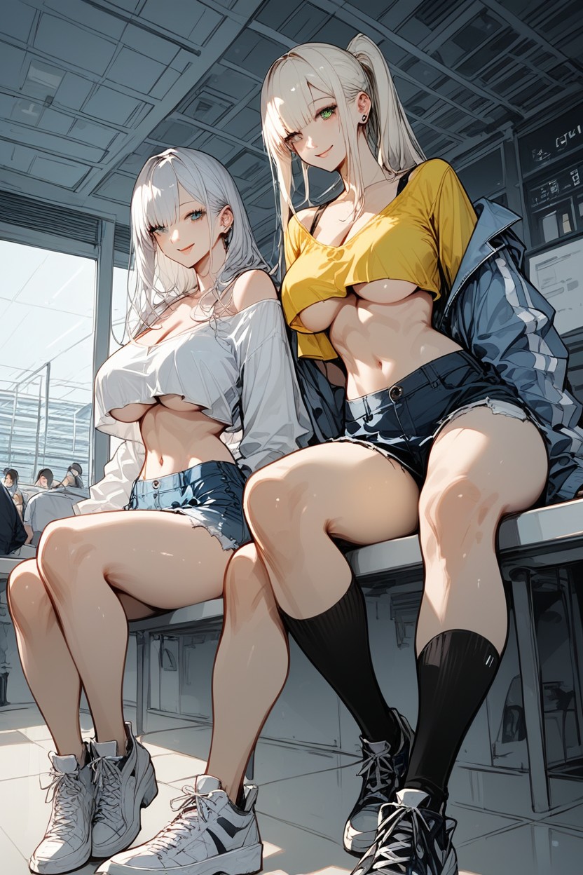 Lean Muscle, Happy, Yellow Tank Top Hentai AI Porn