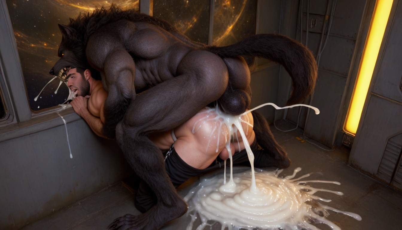 Werewolf Spreading His Ass, 18+, Massive Cum Comes Out Of The Werewolf Nose And Mouth AI Gay Porn