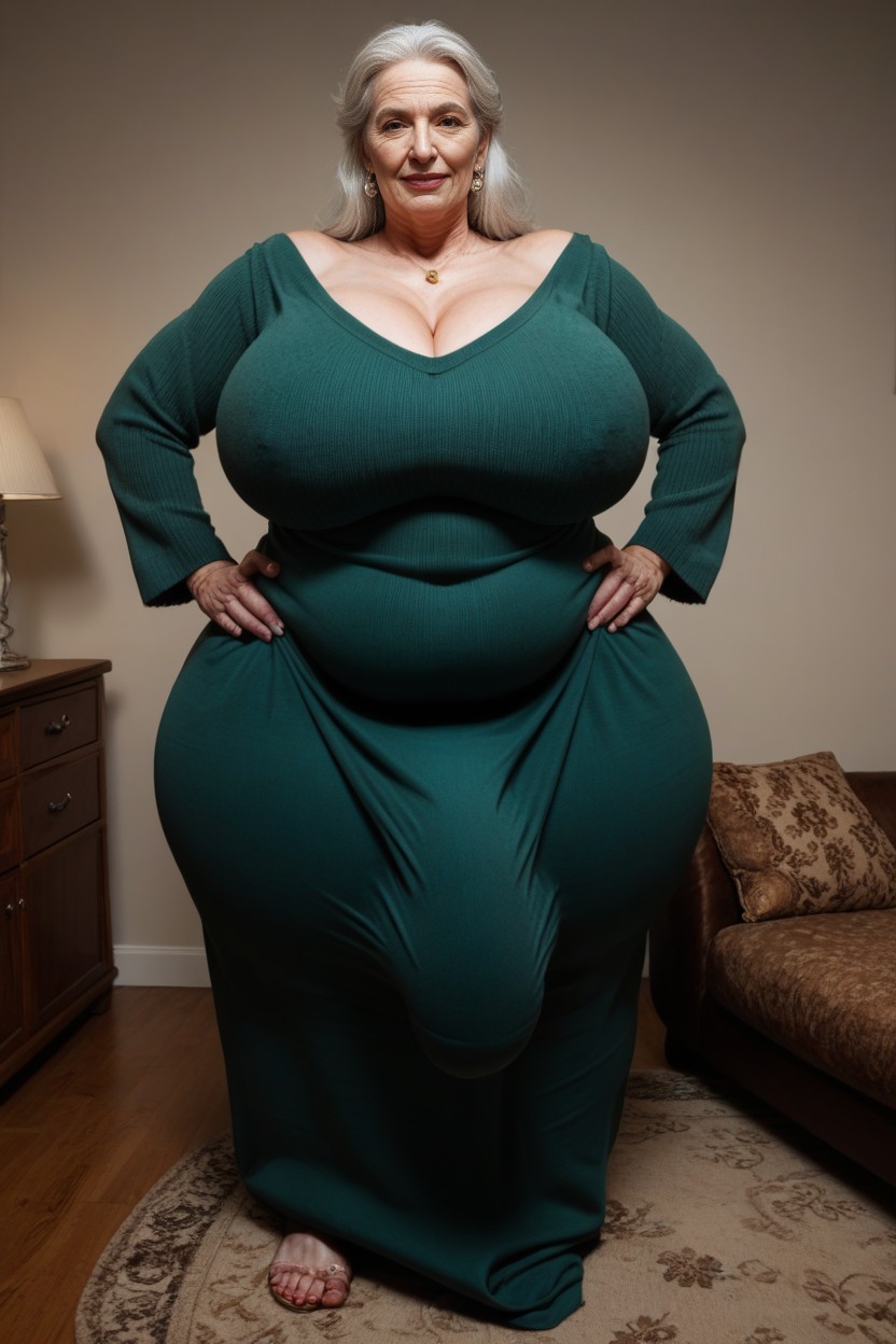 Long White Hair, Thick Thighs, Fully Clothed AI Porn