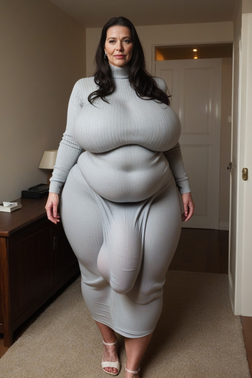 Grinning, Obese Belly, Milf AI Porn