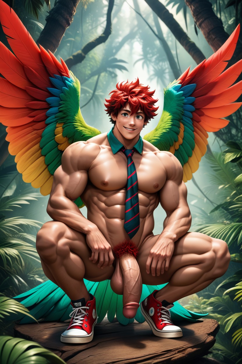 On A Tree Branch, Large, Squatting AI Gay Porn