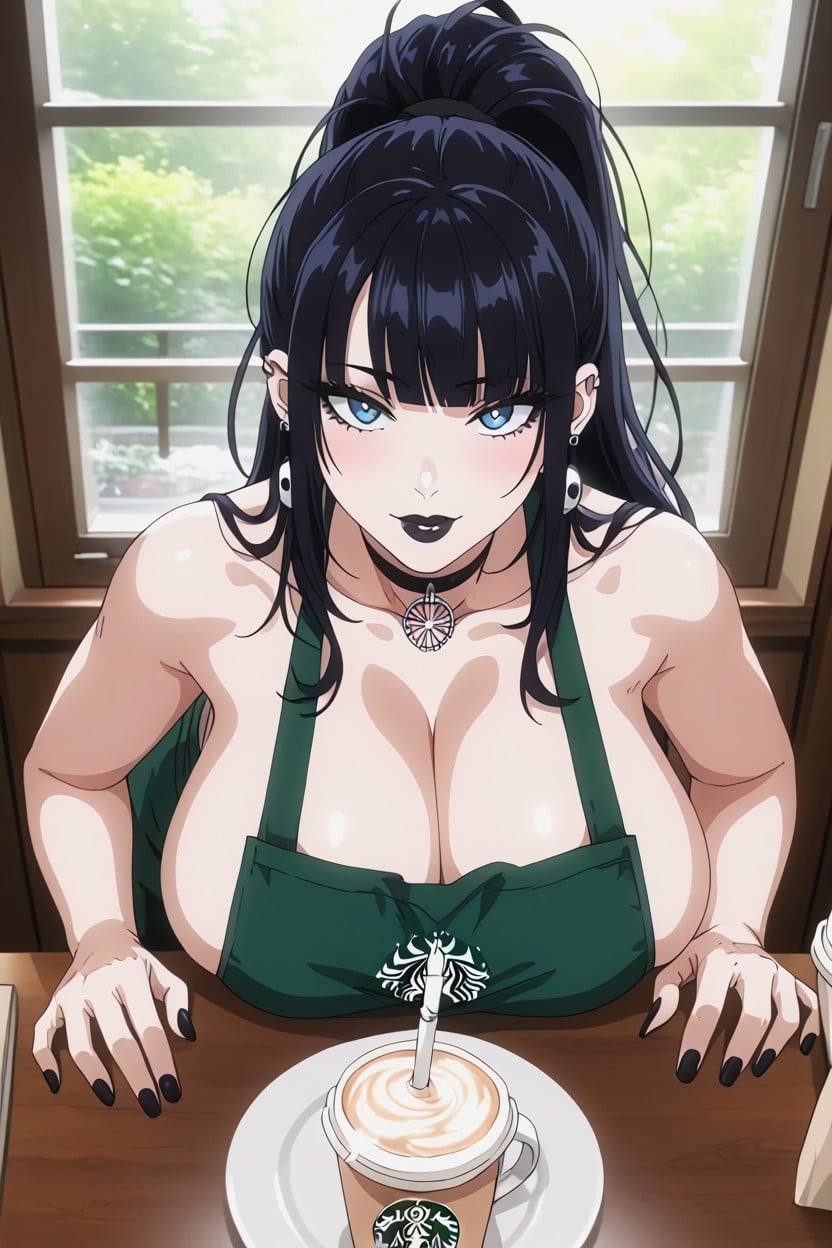 Thick Lips, Ponytail, Black Lipstick Hentai AI Porn