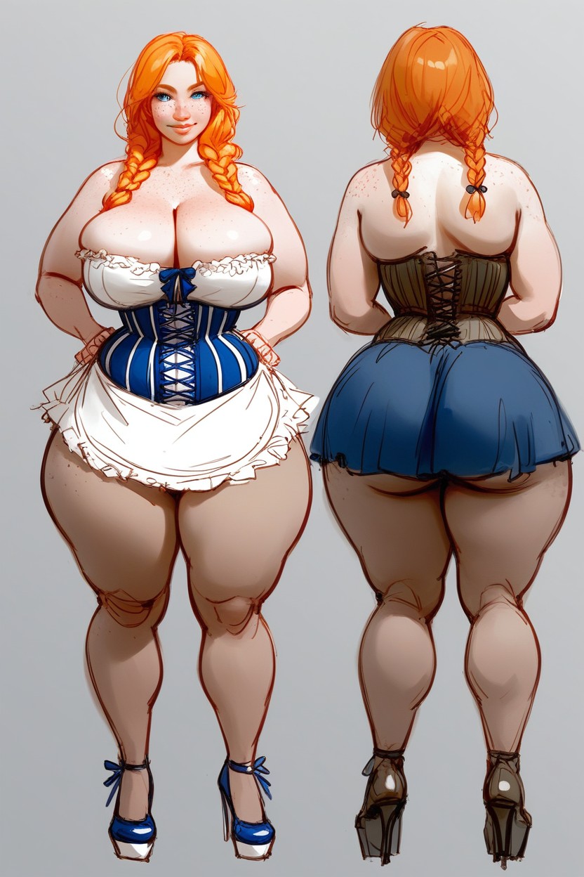 Big Boobs, Waist Shot, White Dirndl Skirt Hentai AI Porn