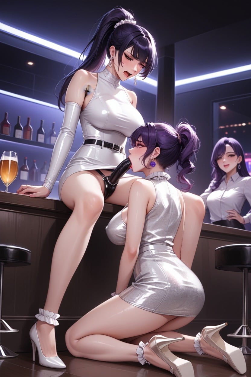 Korean Idol Wears White Latex Shirt, Both Women Faces Visible, Armpit Hair Hentai AI Porn