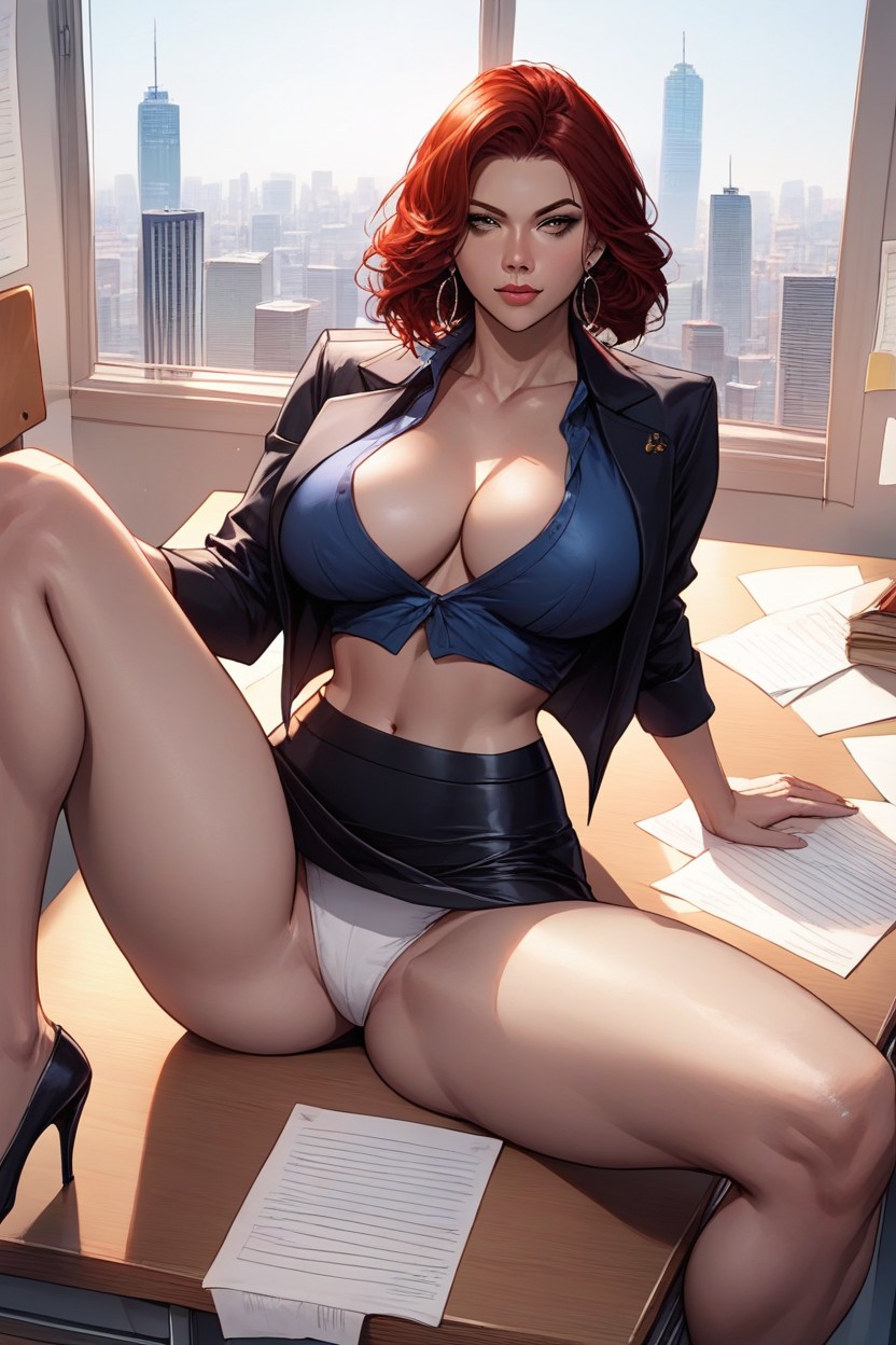 Laying On Desk, Skirt, Horny AI Porn