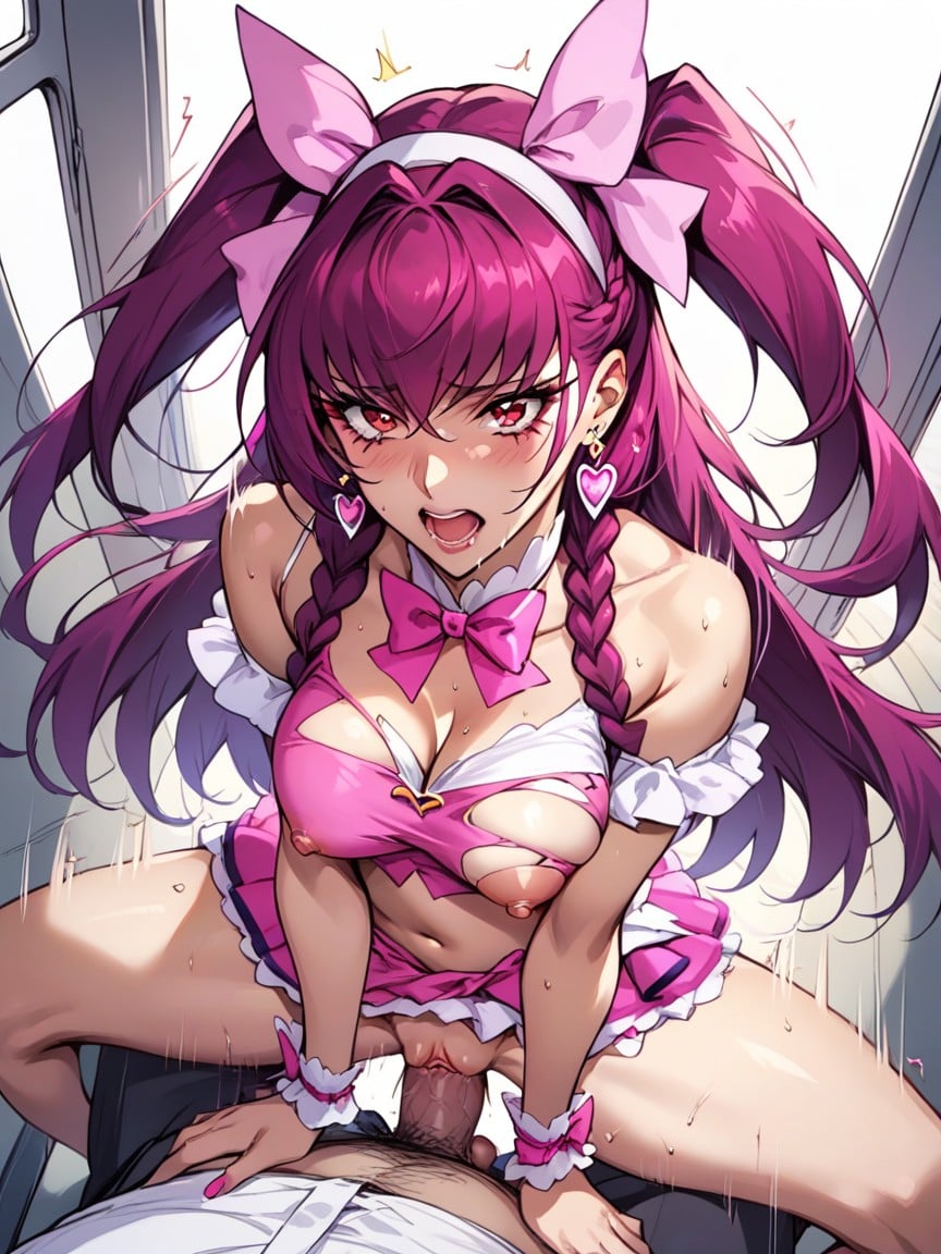 Torn Nipple, Bow, Cowgirl Position Sex Hentai AI Porn
