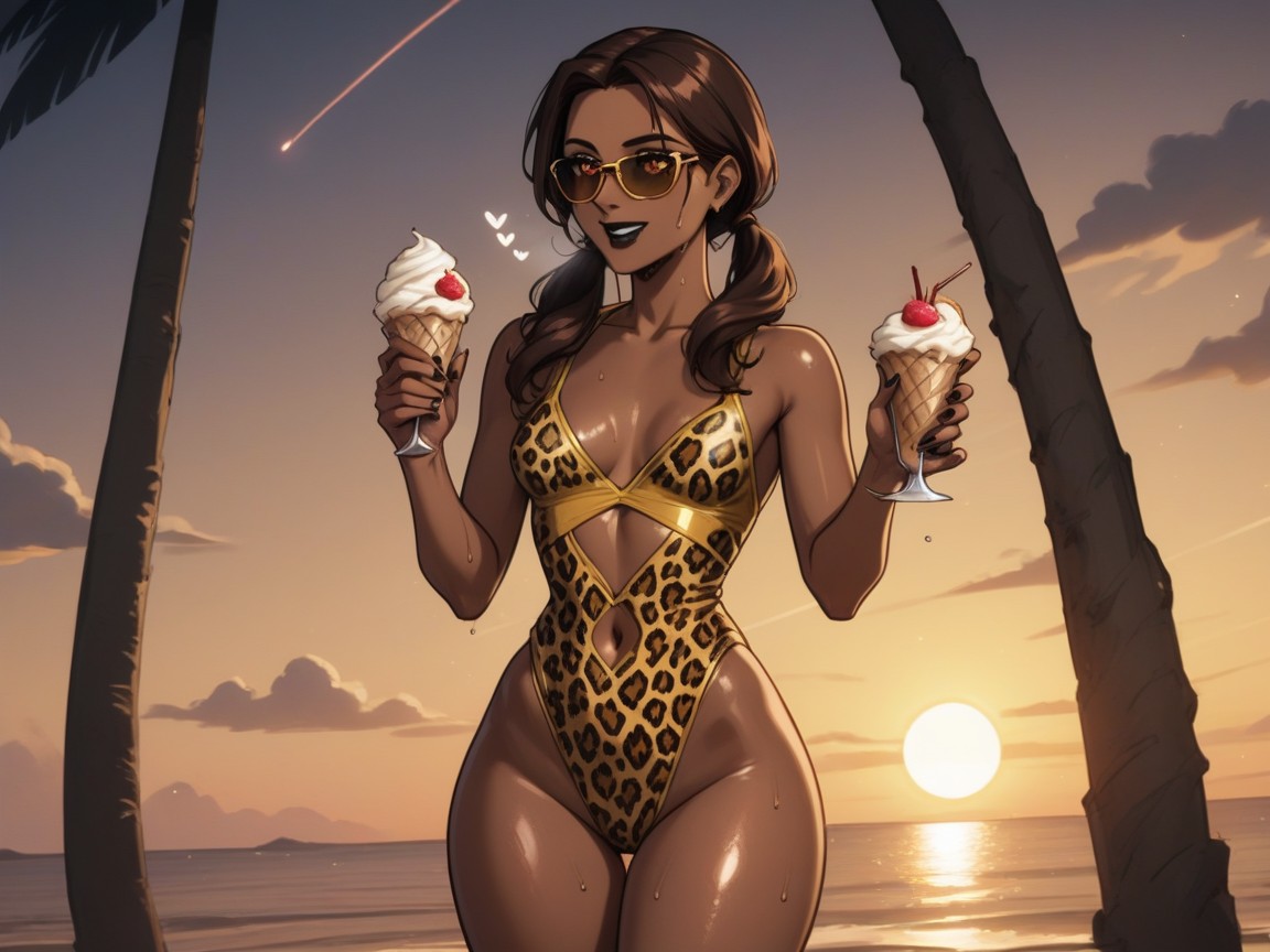 Leopard Print Spandex Leotard With Cutout Sides, High Color Contrast, Woman Looking Away Latina AI Porn