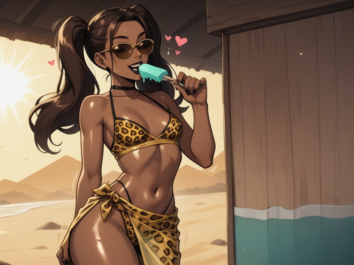 Leopard Print Sarong, Rounded Ass, High Color Contrast Latina AI Porn