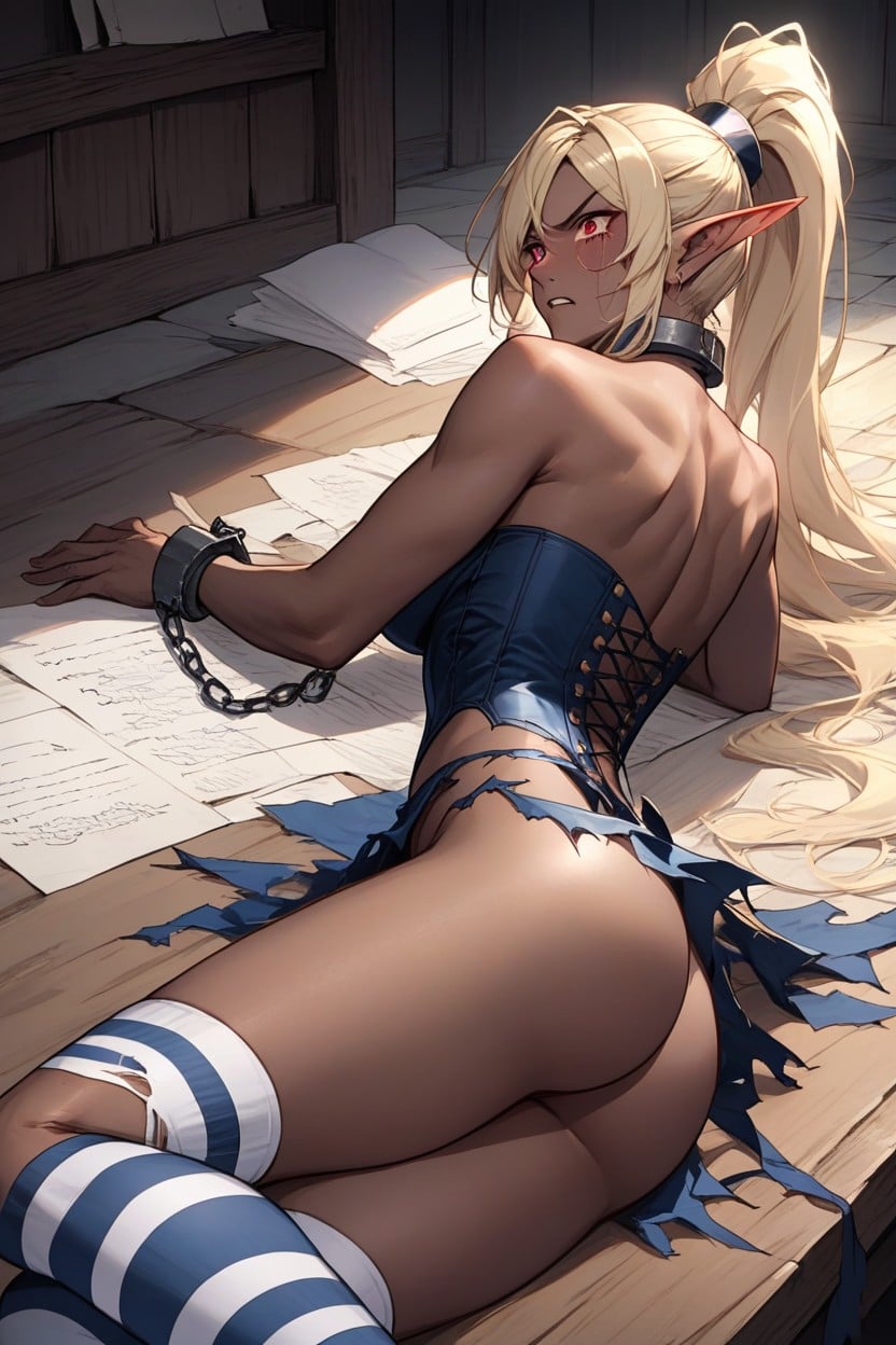 Wide Eyes, Dark Skin Female Elf, Snatched Waist Hentai AI Porn