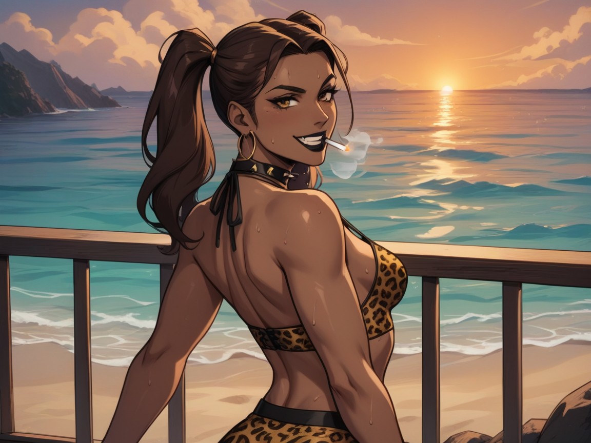 Leopard Print Velvet Halter Crop, Cinematic, Accent Lighting Effects Latina AI Porn