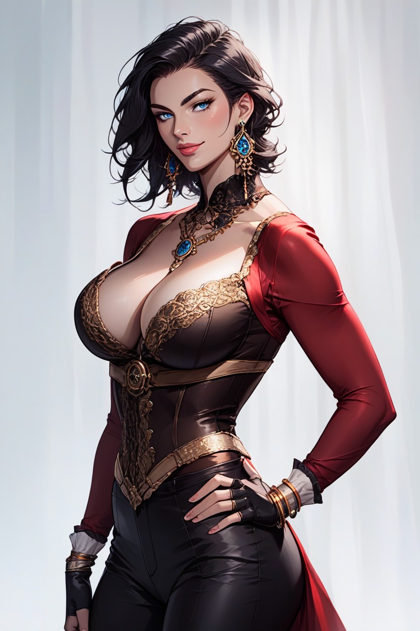 Seductive Smile, Black High Waisted Pants, Huge Breasts Hentai AI Porn