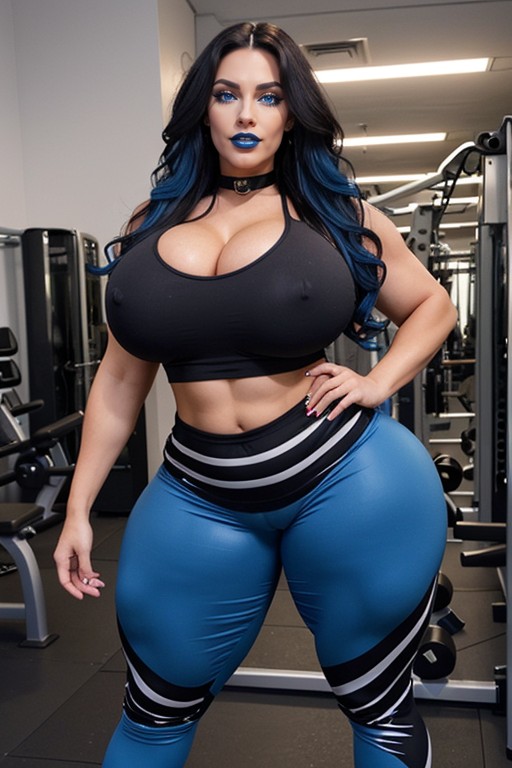 Curvy Bimbo, Blue Hair, 18+ AI Porn