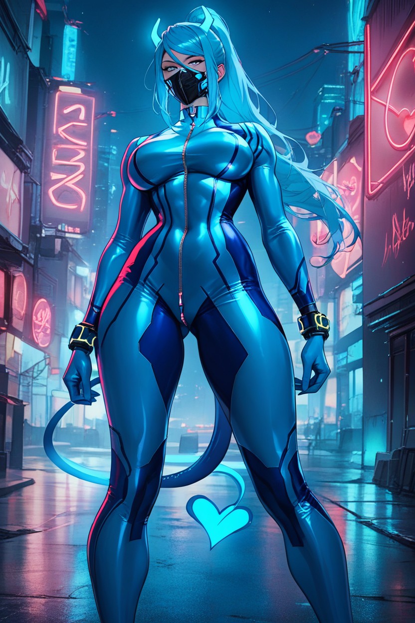 Neon' S Unzipping Latex Suit, Detailed Picture, Neon Suit Hentai AI Porn
