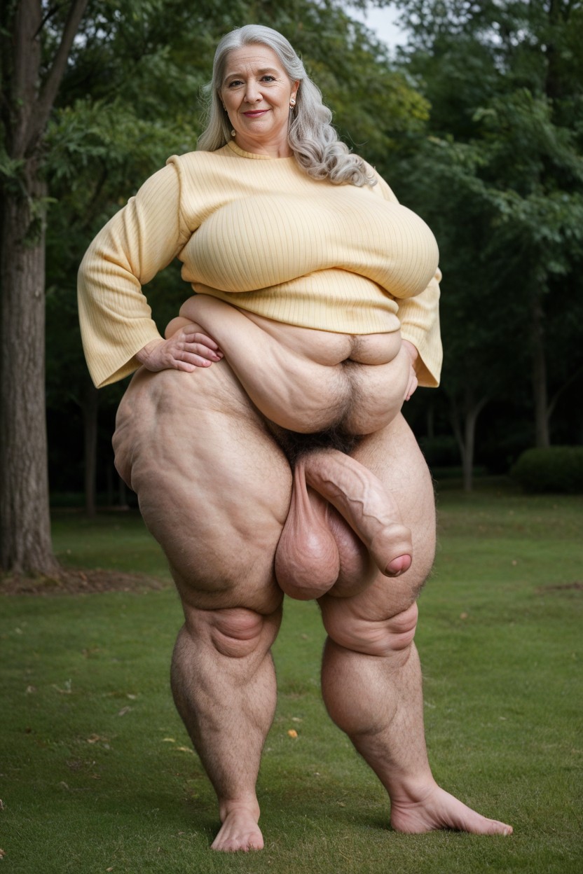 Hyper Saggy Balls, White Hair, Hyper Hairy Arms AI Porn